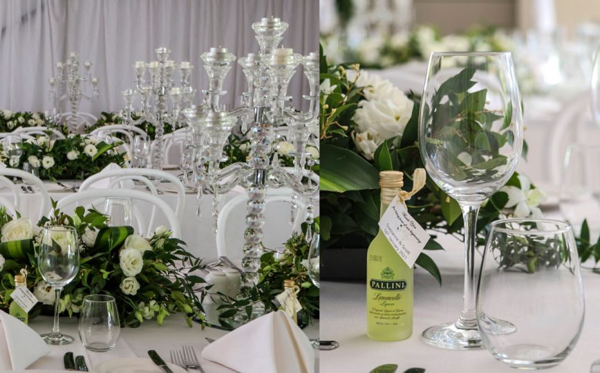 White Wedding Table Setting & Glassware