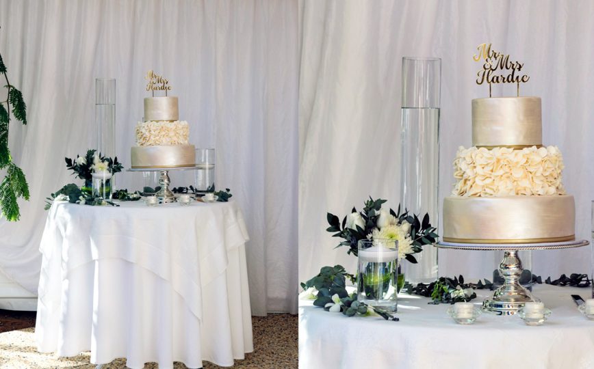 White Wedding Cake Table Setting