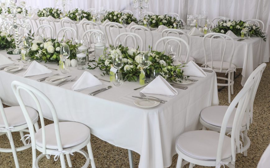 White wedding tables and chairs